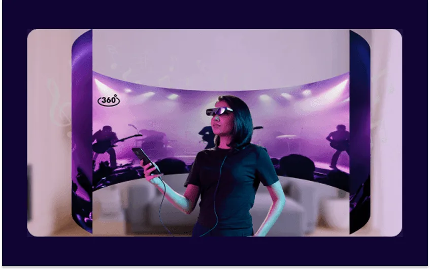 A person wearing JioGlass in a mixed reality scene