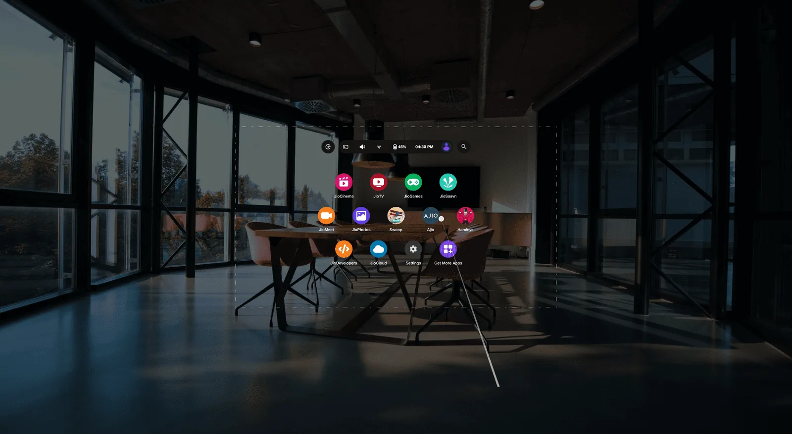 App grid with a top bar of controls