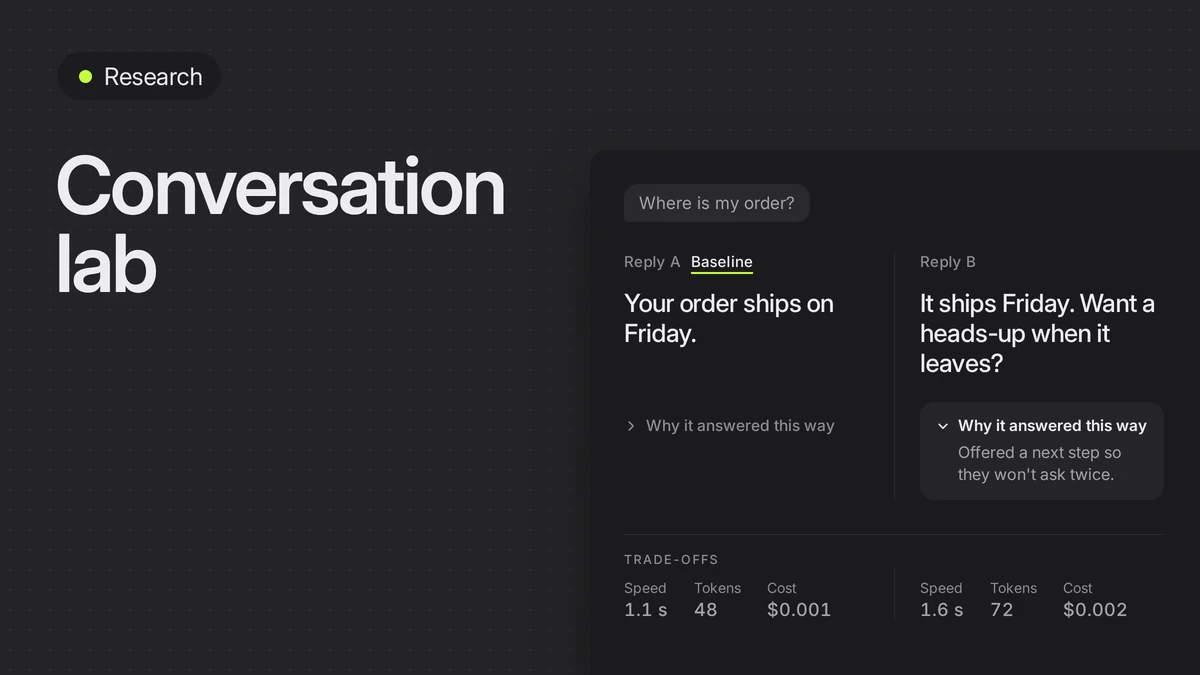 Two model replies to the same customer message, side by side with trade-offs.