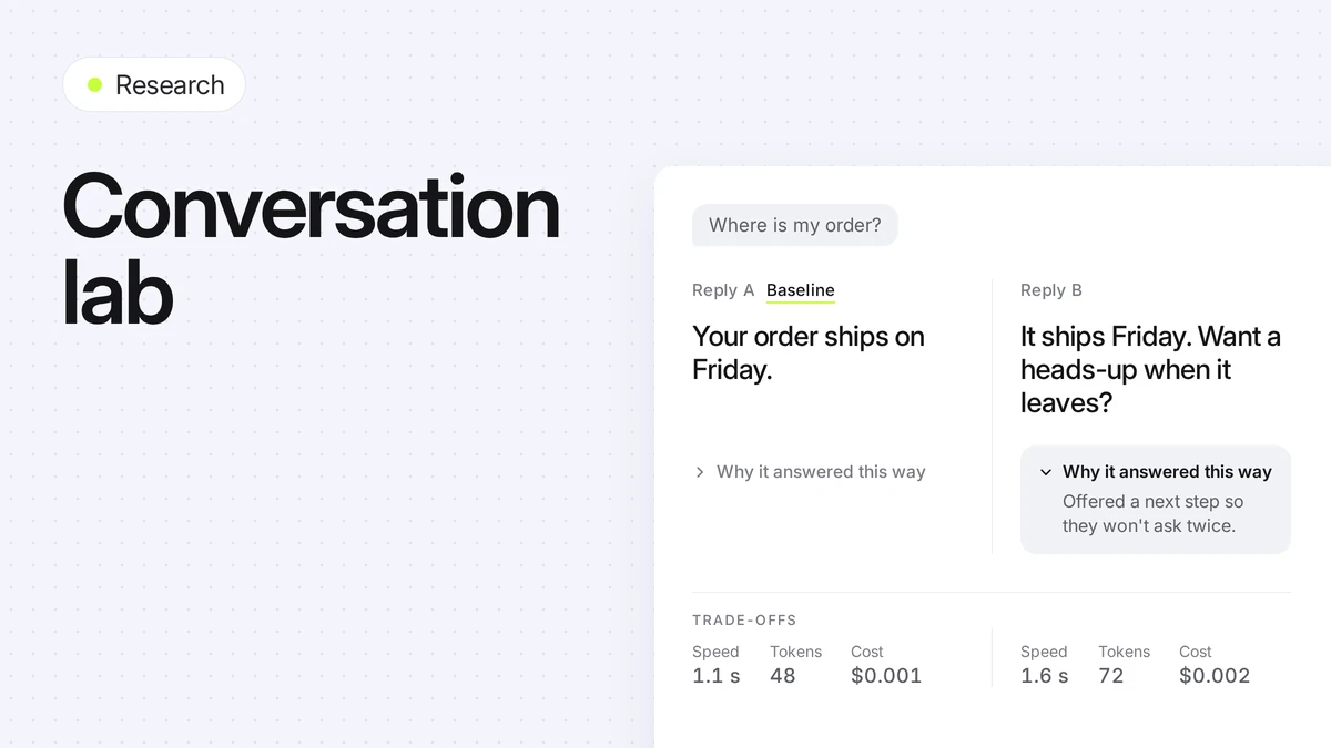 Two model replies to the same customer message, side by side with trade-offs.